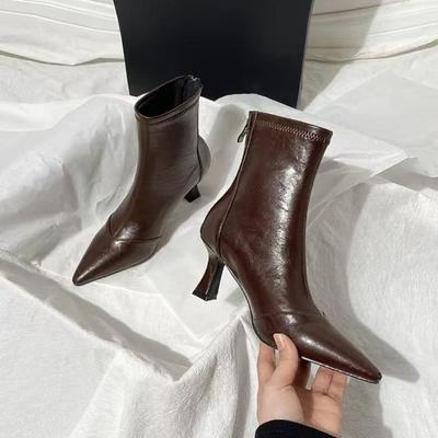 Designer Vintage Leisure Women's Ankle Boots Winter Pointed Toe Shoes Woman Fine with Leather Modern Boots Women's Cossacks