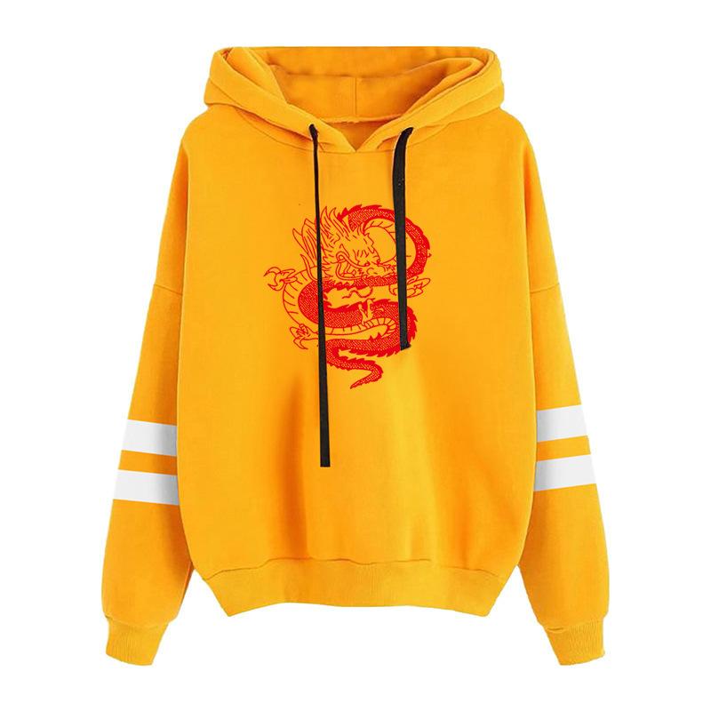 Осенне-зимняя толстовка с длинным рукавом и принтом китайского дракона 6977 L жёлтый 1280₽