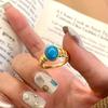Classic Turquoise Rings for Women Fashion Stripe Design Glossy Charm Design Ellipse Blue Ring Party Fine  Gift