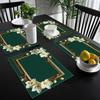 Minimalistische Dekorations-Tischsets, Tischsets und Untersetzer mit grünem Hintergrund und goldgerahmtem Orchideenmuster in einer rechteckigen Materialserie, Geeignet