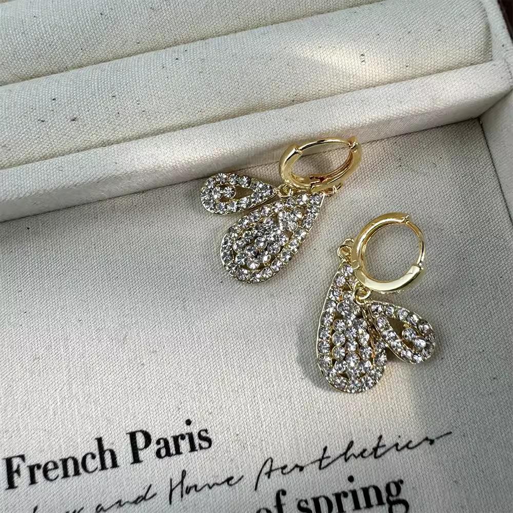 Japanese And Korean Water Droplets Full Of Diamonds, Zircon Earrings, Simple Temperament Earrings, Versatile Fashion Accessories