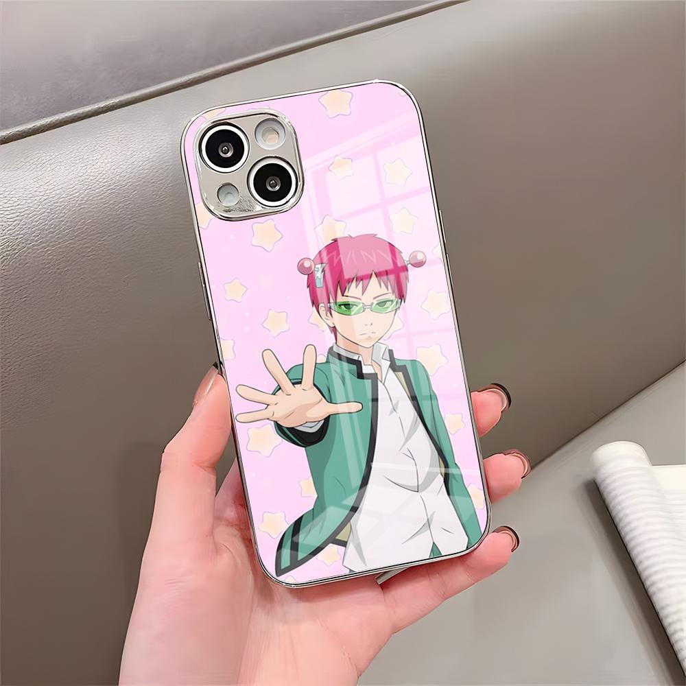 Anime K-Kusuo Saiki Handyhülle Für IPhone 17 Pro Max 15 Pro 16 14 Plus 12 13 Mini 11 Pro Stoßfeste Galvanisierte Glasabdeckung