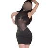 Sexy Perspective Splicing Mesh Hip Skirt Round Neck Slim Fit Pure Desire Dress Set Women's Erotic Underwear F163