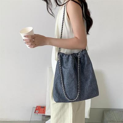 Geantă Tote Casual Damă Stil Retro Japonez Denim cu Lanț pe Umăr - Capacitate Mare