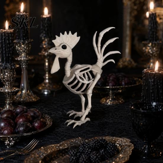 Realistische Tierknochen Halloween Hahnenstatue, Harz Hühnerknochen Figur für Hof Rasen, Lebensgroß Gruselige Außen Garten Dekoration Spukhaus