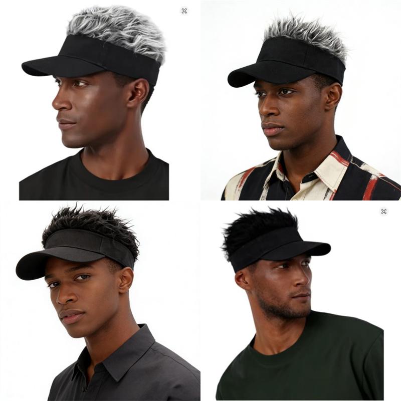 Men Synthetic Short Hair Spiked Wig Golf Baseball Cap Fake Hair Hat Adjustable Sun Protection UV Blocking Visor Fancy Performance Hip-Hop Headwear