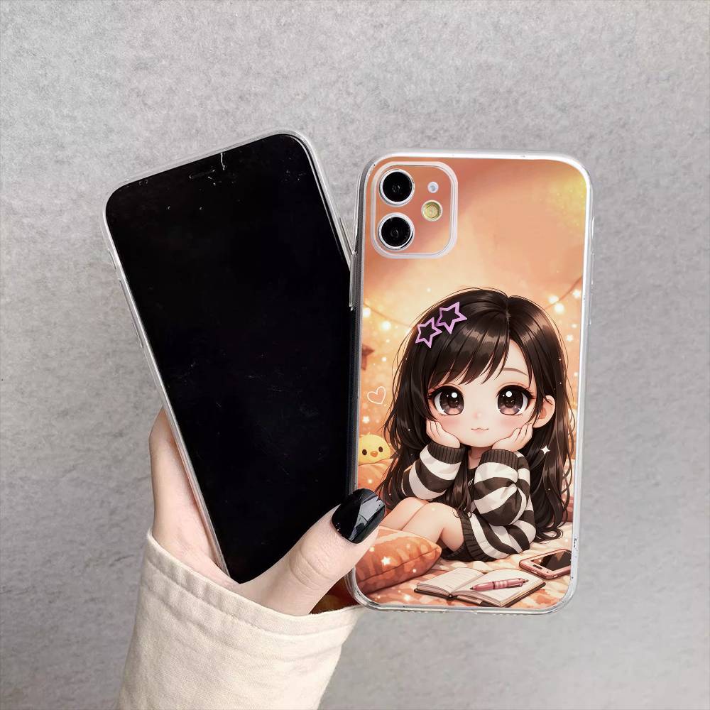 

Cartoon Girl Pattern Phone Case For iPhone17,16,15,14,13,12,11 Plus,Pro Max Soft Transparent Cover iPhone17air