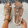 Mode Damen Sandalen Sommer Mode Böhmisch Rutschfest Strassperlen Atmungsaktiv Lässig Offene Zehen Dicke Sohle Schräge Strandsandalen