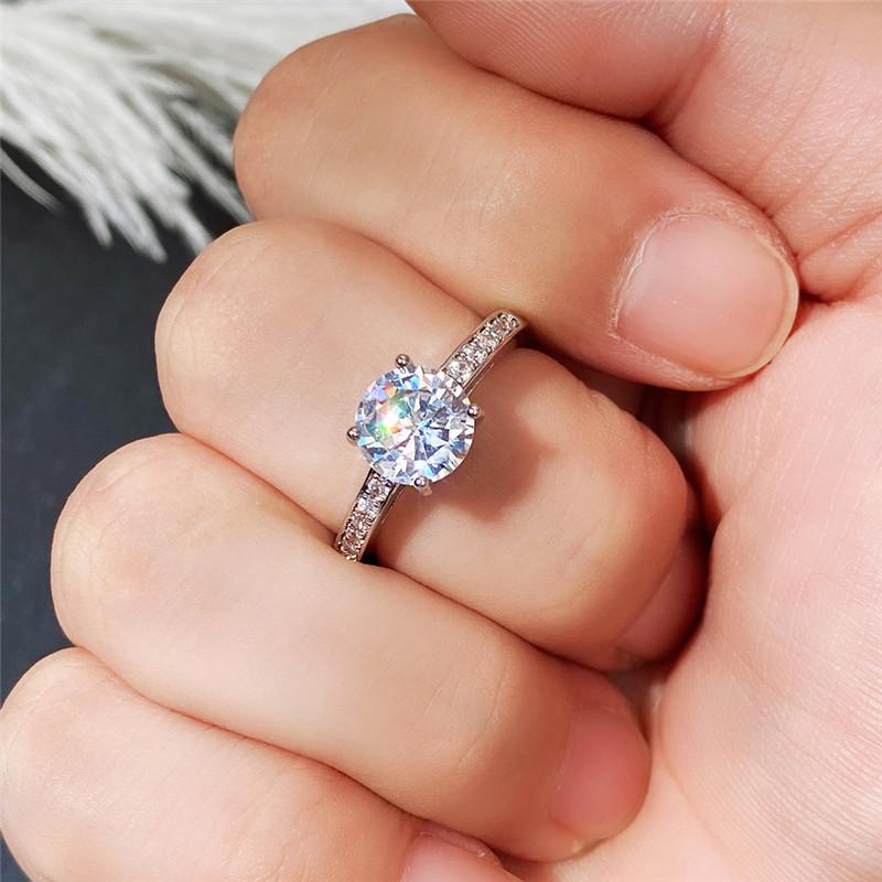 Trendy Female Wedding Rings with Round Shape Zirconia Chic Accessories for Party Engagement Ceremony Jewelry Wholesale