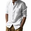 Linen Shirt with Long Sleeves and Stand Collar Breathable Casual Men's New Chinese-Style Pocket Shirt