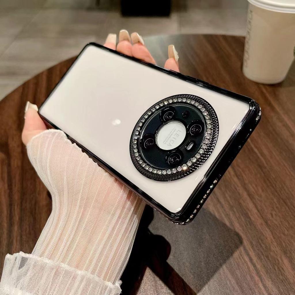 Magnetic Glitter Stand Is Suitable for Huawei Mate60pro Phone Cases with Water Diamond Edge Gradient P70 and P60 Couple