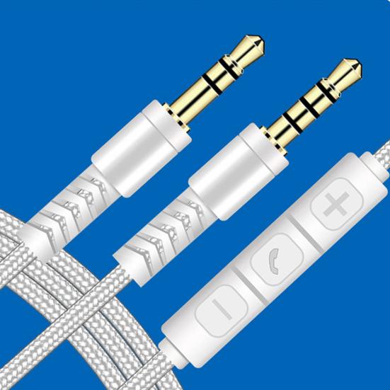 Audio Cable 1.2m Gold Plated Plug Volume Control 3.5mm Male to Male AUX Cord with Mic for Car Speaker