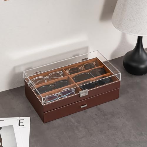 ProCase Sunglasses Case (for 12 pairs), 2-Tier Storage Box for Eyeglasses and Accessories, Acrylic Lid, PU Material, Eyeglass and Jewelry Management,