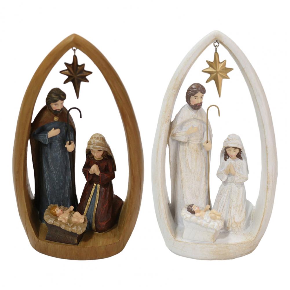 Harz Krippen-Ornament Heilige Familie Figurinen Harz Krippenszene Figuren Set Heilige Familie Weihnachts-Ornament Maria Josef Baby