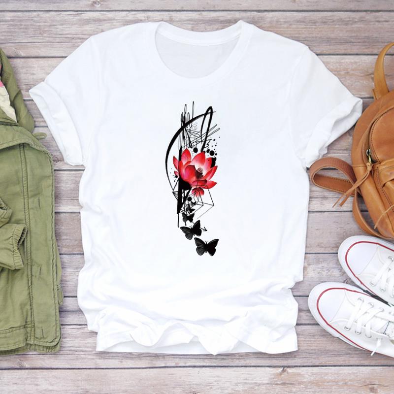 (Asian Size) Printed Women Tee Lady feather style trend Female Clothing T Shirt  Casual Fashion Top Graphic Short Sleeve T-shirts