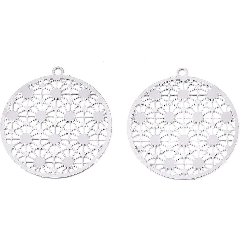 50pcs Stainless Steel Filigree Pendants Etched Metal Embellishments Multi-color Big Charms for Necklace Keychain DIY Jewelry Making Supplies