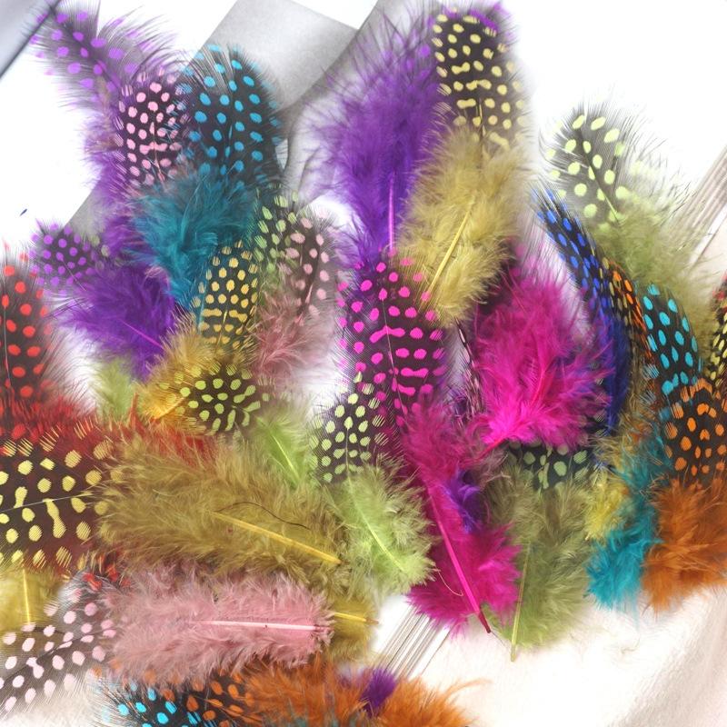 50Pcs Pearl Chicken Feather Polka Dots Feather Cat Teaser Stick Accessories Colored Polka Dots Pheasant Hair Handmade Decorative Material