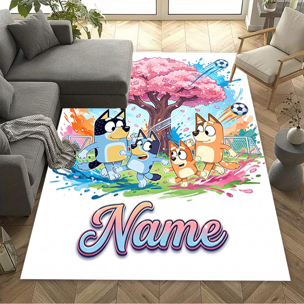 Bluey's Soccer Adventure Customizable Name Carpet Design for Hallway Game Room Entryway Bedrooms Antislip Carpet Decorate Offices Gift for Festivals