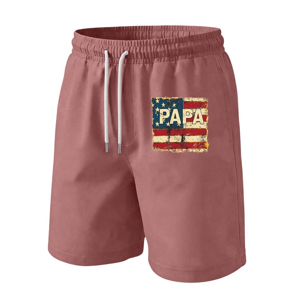 Men's Drawstring Waist Casual Shorts with Flag Graphic Elastic Adjustable Fit Lightweight Relaxed Style for Everyday Wear