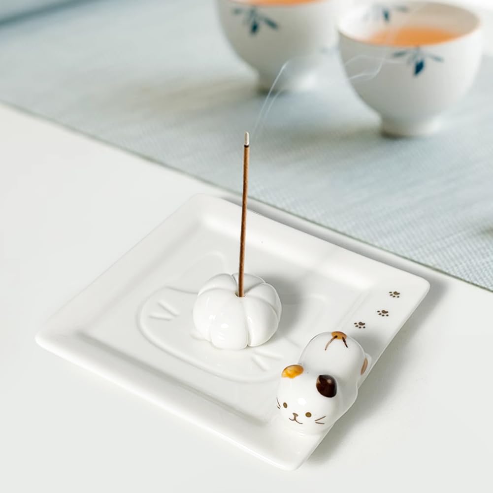 Umora Incense Holder with Cat Cute Aromatherapy Cat Incense Relaxing 3D Cat Soothing Item Design, Decor, Burner, Design, (Calico Cat)