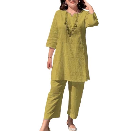 1 Set Damen Outfit V-Ausschnitt Elastische Taille Ethnischer Stil 46085 Ärmel Schweißabsorption Tägliche Kleidung Einfarbige Damen Sommer T-Shirt
