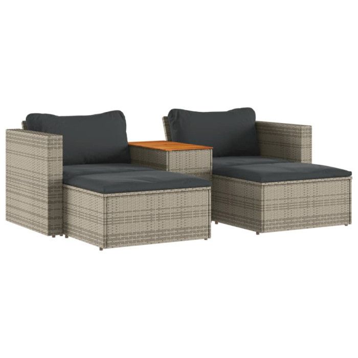VidaXL Salon de Jardin avec Coussins 5 pcs, Canapés avec Repose-pied, Ensemble de Meubles Terrasse Patio, Gris Résine 365726