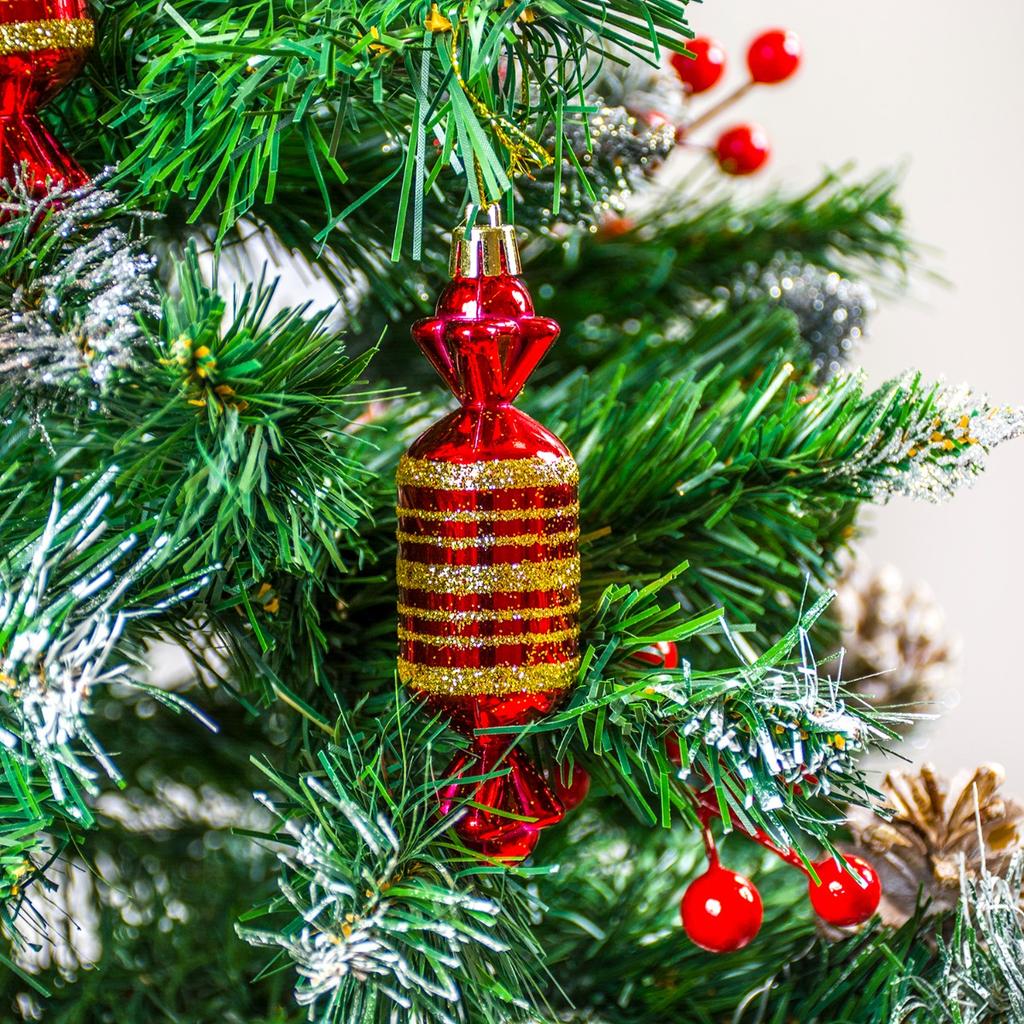 Christmas tree baubles 6 pcs candy PRL red gold plastic Christmas tree babka