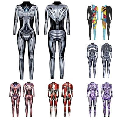New Robot Armor 3D Digital Print Muscle Bones Tights Zentai Women's Halloween Party Cosplay Sexy Bodysuit 2024