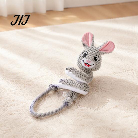 Wear Resistant Plush Dog Toys Tug Rope Toy, Cute Fox Rabbit Squeaky Chew Toy with Crinkle Paper, Aggressive Chewers Interactive Pull for Medium Large