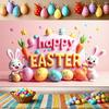 Happy Easter Banner Bunny Ears With Colorful Eggs Butterflies Backdrop Decorations Spring Celebration Background Party Supplies