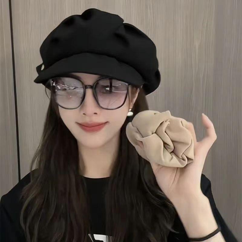 RICYGVM Korean Cloud Berets Fashion Pleated Octagonal Cap Vintage Solid Color Peaked Caps For Women Newsboy Painter Artist Hat