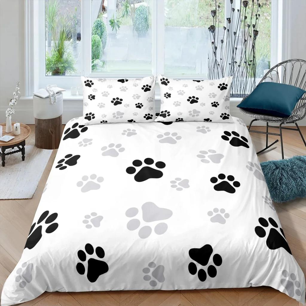 Comforter Bone Queen And King Eu/Us/Au/Uk Size Comforter Bedding Home Living Luxury 3D Dog Paw Print Bedding Set