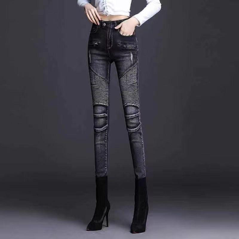 High Waisted Jeans for Women's Winter New Plush Elastic Slim Fitting Pencil Pants for Women's Pants