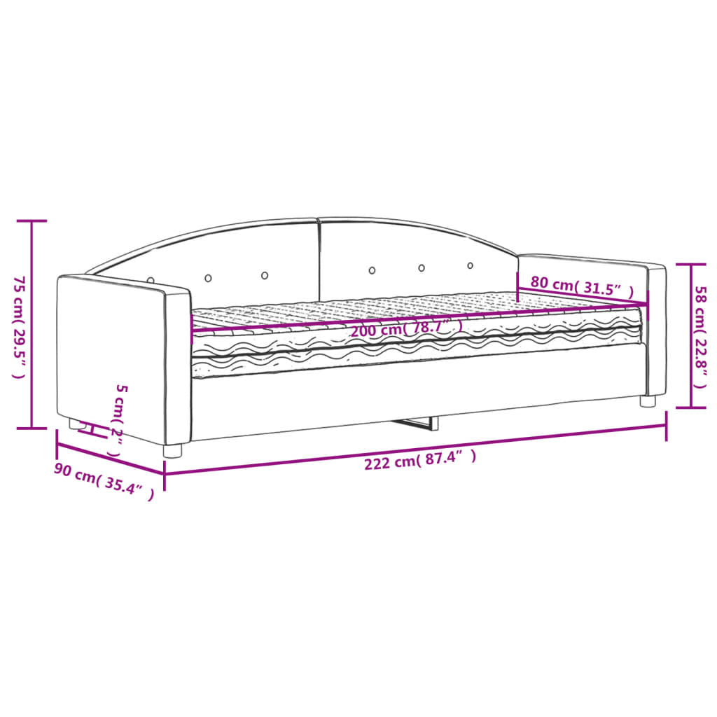 Daybed with Mattress Pink 80 x 200 cm Velvet