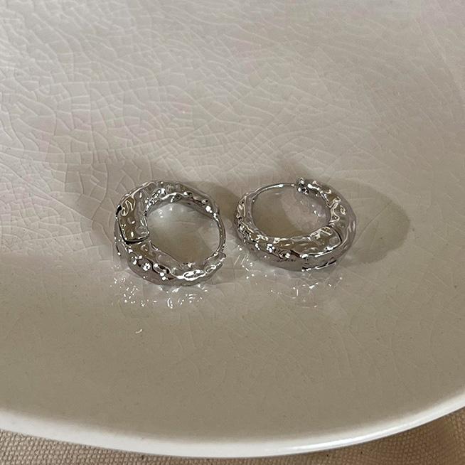 

PONYKISS Sterling Silver Irregular Lava Round Hoop Earrings for Women Minimalist Trendy Fine Geometric Accessories