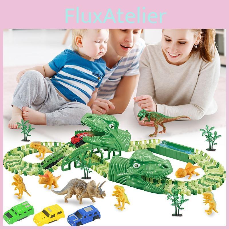 Electric 165pcs Dinosaur Rail Car Track Racing Toy Set Bend Flexible Track Race