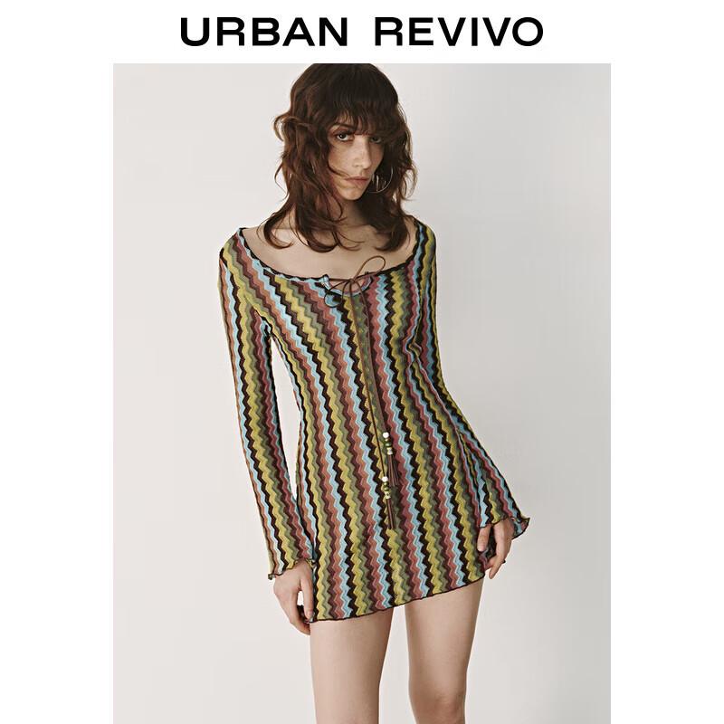 

UR Women s Retro Wave Pattern Flare Sleeve Dress M