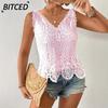 Women's Fashion Casual Solid Color Print Sleeveless V-Neck Blouses & Shirts