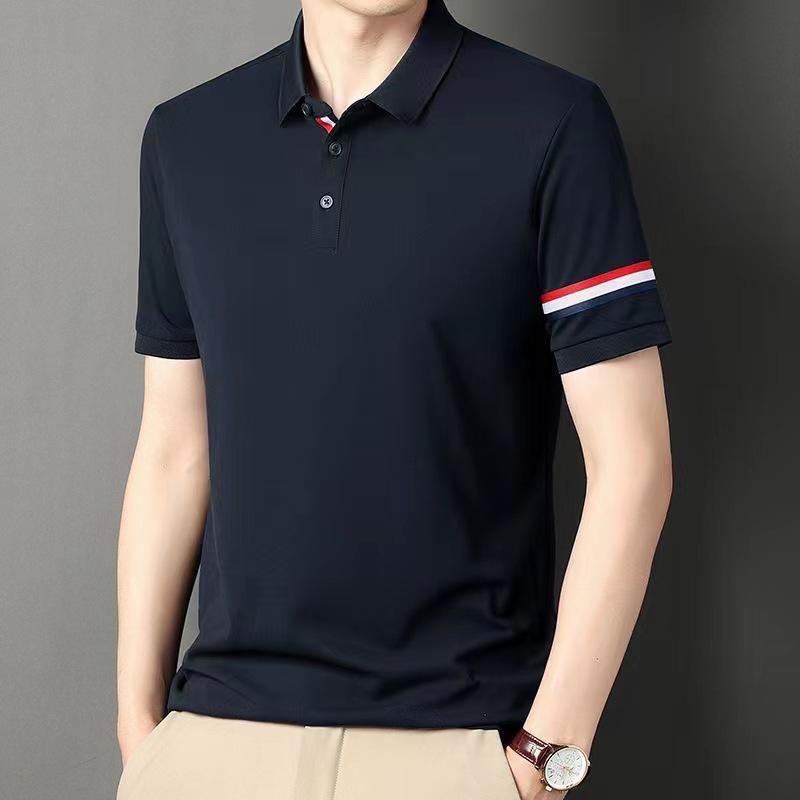 

Футболка с короткими рукавами и лацканами из хлопка, мужская летняя новая модная повседневная полосатая рубашка-поло с коротким рукавом, мужская одежда XL