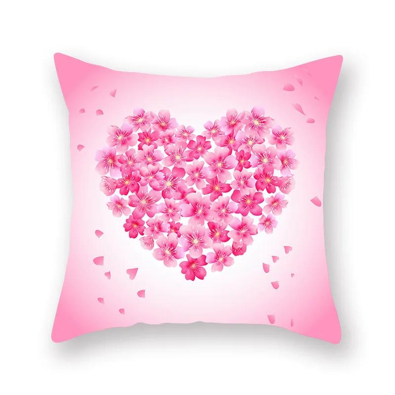 Cute Pink Red Heart Print Home Decor Pillow Sofa Cushion Cover Valentine's Day  Pillowcase