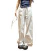 Women's White Wide-Leg Pants - Spring/Autumn 2025, Loose Cotton-Linen Denim, Floor-Length Casual Style
