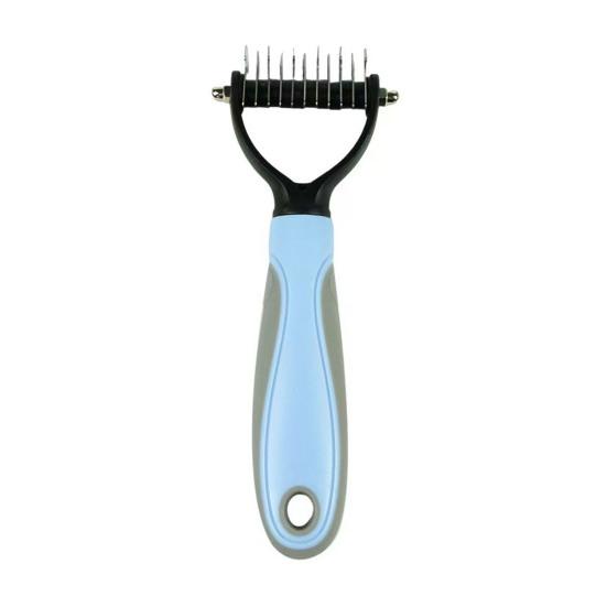 

Pet Grooming Rake Stainless Dual-Sided Pet Deshedding Steel Blades And Dematting Brush S синій