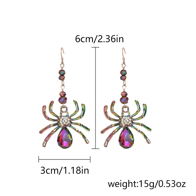 Halloween Colorful Spider Earrings for Women Shiny Crystal Inlaid Zircon Punk Insect Water Drop Earrings Festival Party Jewelry