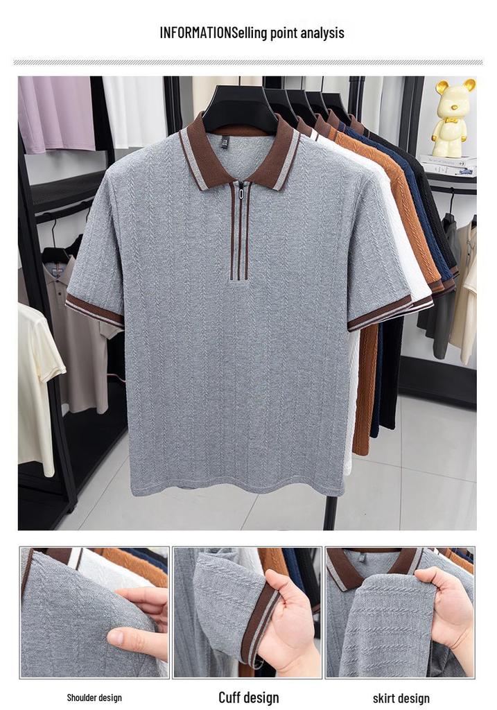 Men's Short Sleeve Half-Zip Polo T-Shirt in Solid Color