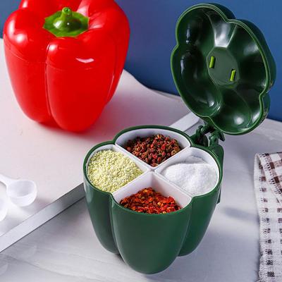 Almacenamiento de Condimentos 4 en 1 con Cuchara para Pimienta Especia Tarro de Plástico Forma Creativa de Chile Condimento para Barbacoa Caja de Alimentos de Cocina
