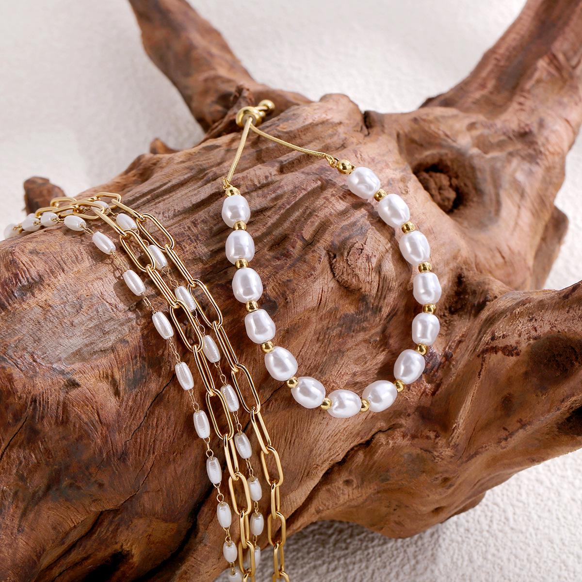 

French Elegant 18k Gold-Plated Double-Strand Beaded Necklace & Pearl Jewelry Set