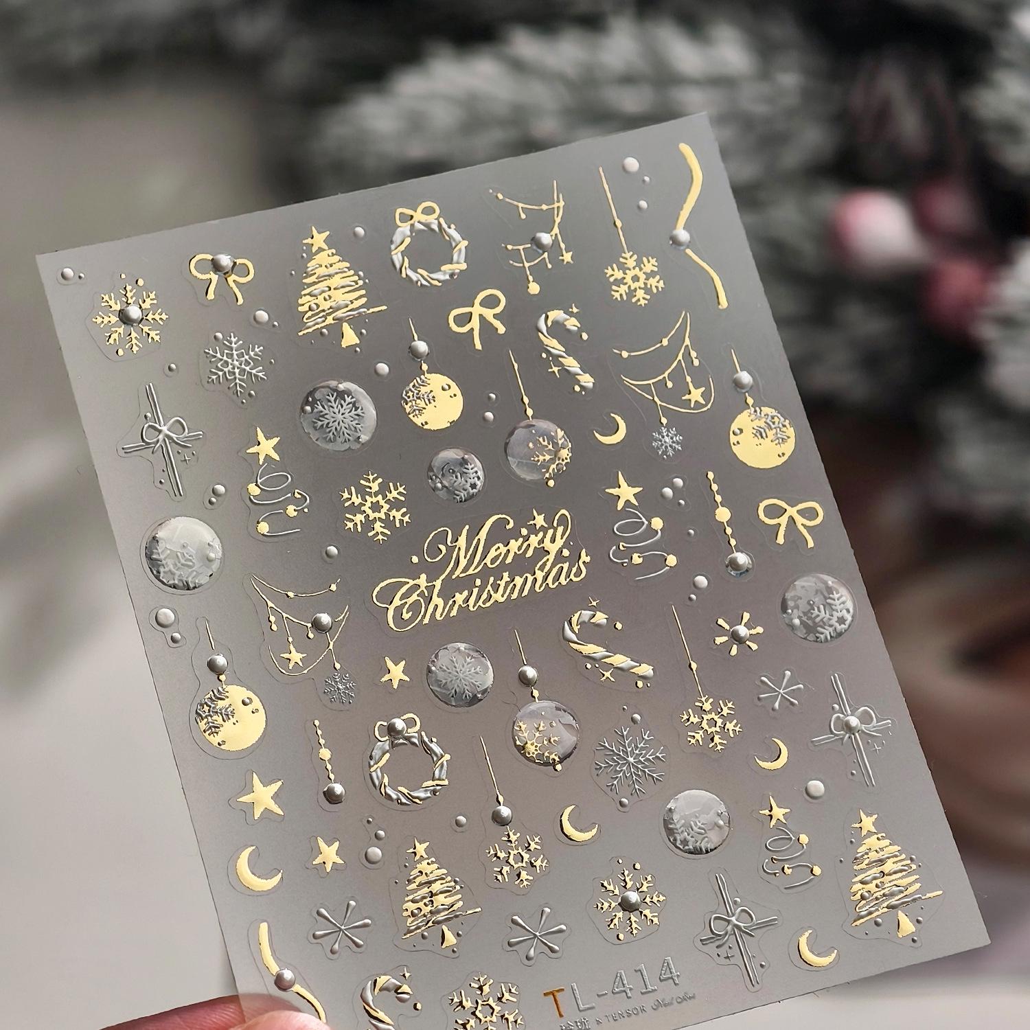 

Золотые олени и снеговики желе рождественские наклейки для ногтей - Роскошный стиль TL412