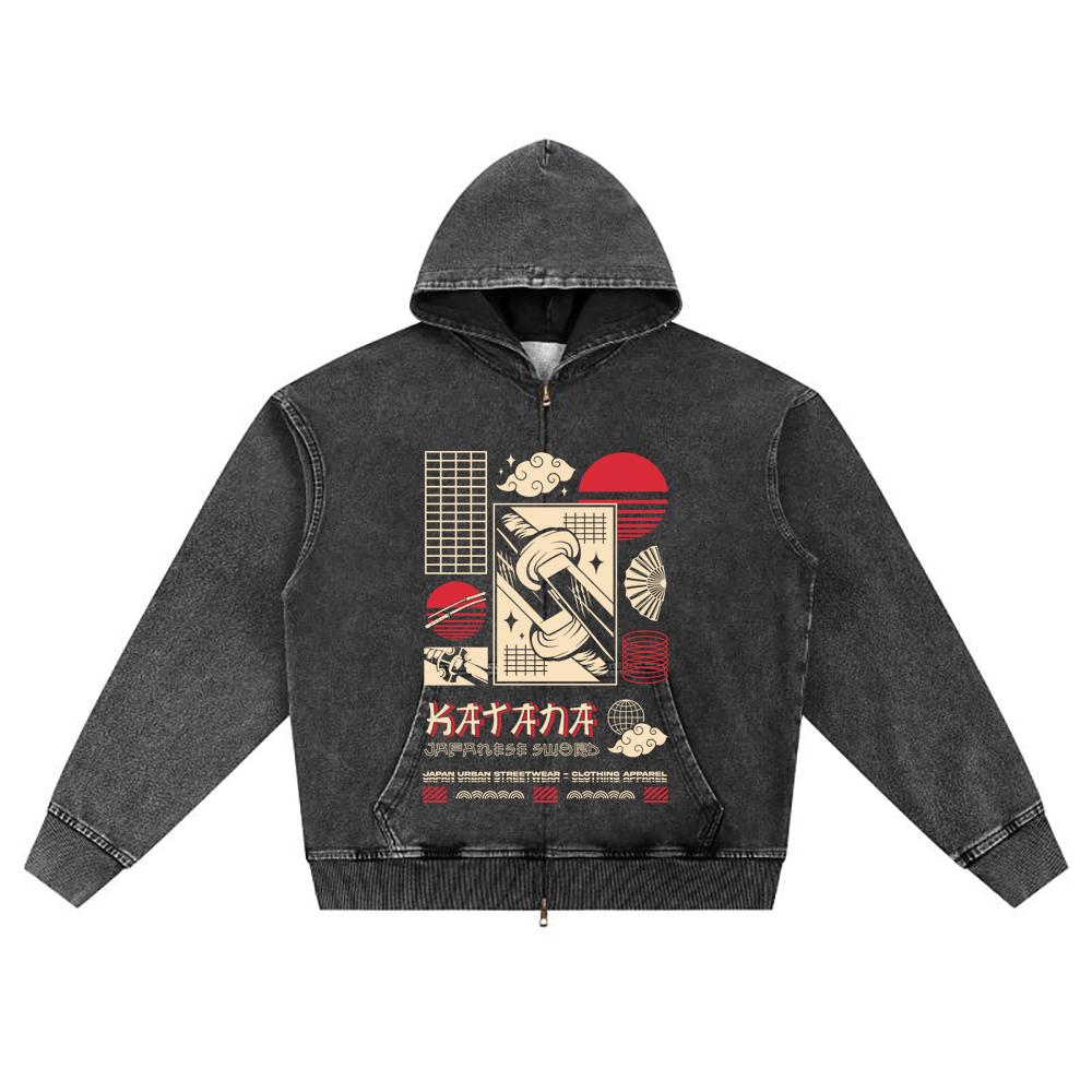 DTG print Knitted Denim Zip-Up Hoodie japanese_streetwear 15 Brother Print Zipper Hoodies  
