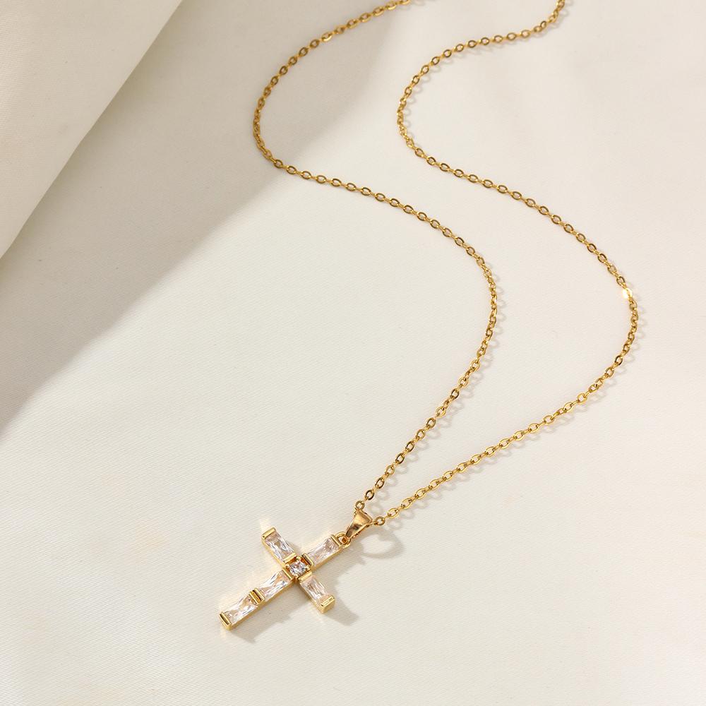 Golden Zirconia Arrow Cross Pendant Necklace, Dainty Jewelry for Women