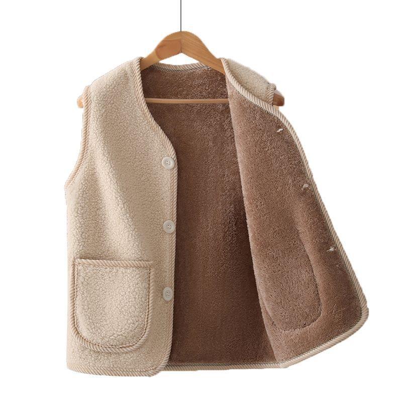 Women Autumn Winter Vest Grained Plush Vest Coat Stylish V Neck Fleece Vest Coat for Women with Double Pockets Cardigan for Wear